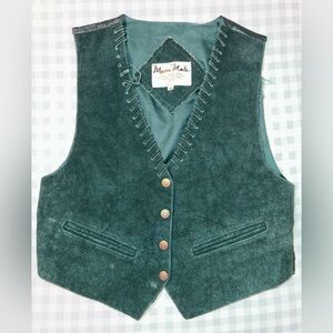 Vintage Green leather Vest with Button Closure medium